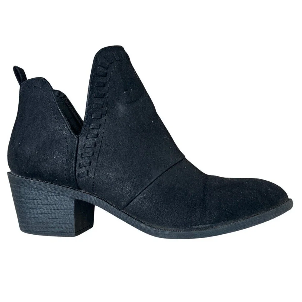 Rock Candy Black suede ankle boots cutout booties low black leather SZ 6.5